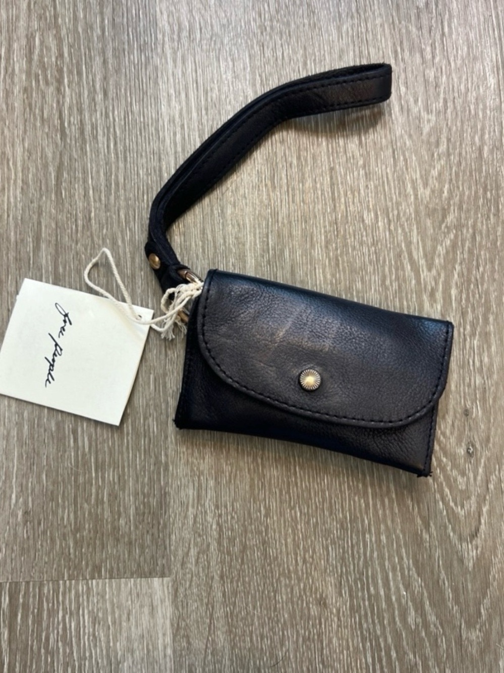 Free People Black Leather Wristlet Clutch with Snap